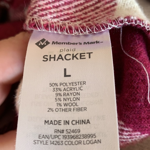 Members Mark Women Berry and Off White Plaid Shacket - Picture 9 of 10